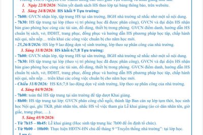 Trường THCS Nguyễn Chí Thanh thông báo: Thời gian tựu trường và khai giảng năm học mới 2026 – 2027