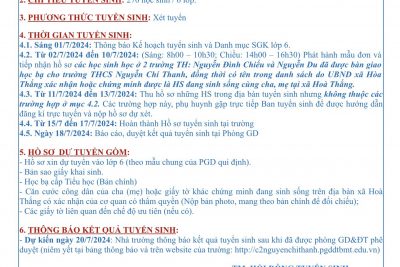 Trường THCS Nguyễn Chí Thanh, Tp. Buôn Ma Thuột – Thông báo tuyển sinh và danh mục SGK lớp 6 – Năm học: 2024 – 2025.